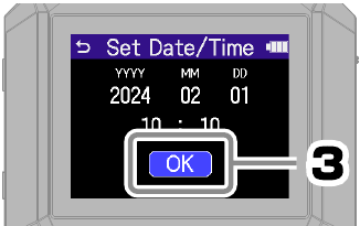 ZOOM - H4essential - Datum- und Uhrzeiteinstellungen - Schritt 3 Datum- und Uhrzeiteinstellungen - Schritt 3