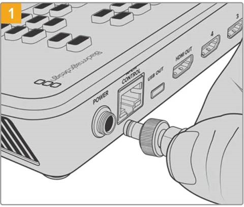 Blackmagic Design - ATEM Mini - Stromversorgung anschließen - Schritt 1 Stromversorgung anschließen - Schritt 1