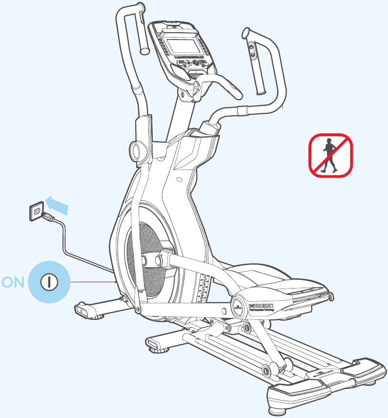 Bowflex - BXE226 - Fortschritt verfolgen - Schritt 1 - Gerät einschalten Fortschritt verfolgen - Schritt 1 - Gerät einschalten