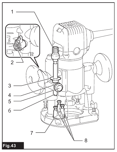 Makita - RT0702C - Einstellen der Schnitttiefe bei Verwendung der Tauchbasis - Schritt 1 Einstellen der Schnitttiefe bei Verwendung der Tauchbasis - Schritt 1