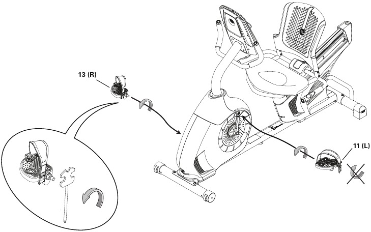 Schwinn - 570R - Montage - Schritt 9 - Pedale anbringen Montage - Schritt 9 - Pedale anbringen