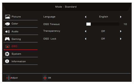 Acer - X34 - OSD OSD