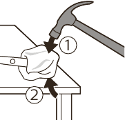 Illustration des Aufschlagens des Griffs mit einem Hammer