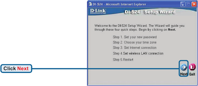 D-Link - DI-524 - Verwenden des Setup-Assistenten - Schritt 4 Verwenden des Setup-Assistenten - Schritt 4