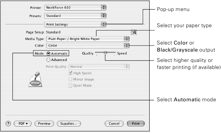 Epson - WorkForce 610 Series - Drucken mit einem Mac - Mac OS X 10.3 und 10.4 - Schritt 3 Drucken mit einem Mac - Mac OS X 10.3 und 10.4 - Schritt 3