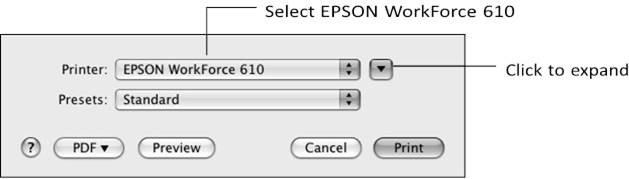 Epson - WorkForce 610 Series - Drucken mit einem Macintosh - Mac OS X 10.5 - Schritt 1 Drucken mit einem Macintosh - Mac OS X 10.5 - Schritt 1