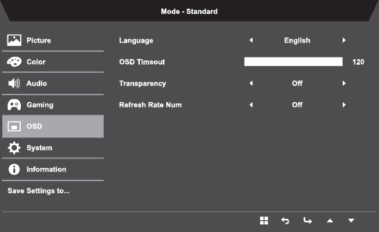Acer - SB220Q - Modusauswahl - Schritt 4 - Anpassen des OSD Modusauswahl - Schritt 4 - Anpassen des OSD