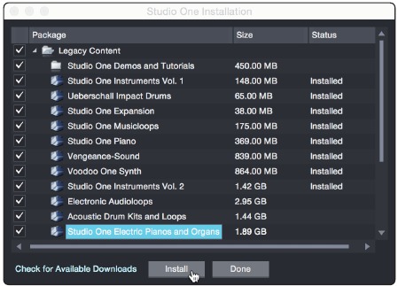 PreSonus - AudioBox USB 96 - Gebündelte Studio One Inhalte installieren Gebündelte Studio One Inhalte installieren
