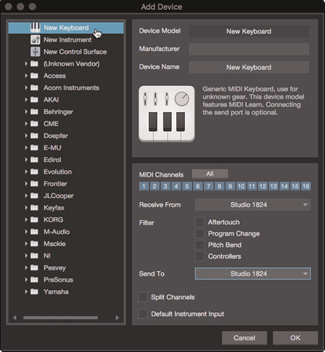 PreSonus - Studio 1810c - Einrichtung des externen MIDI-Keyboard-Controllers - Schritt 2 Einrichtung des externen MIDI-Keyboard-Controllers - Schritt 2