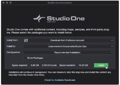 PreSonus - Studio 24c - Installieren von gebündelten Inhalten für Studio One Artist Installieren von gebündelten Inhalten für Studio One Artist