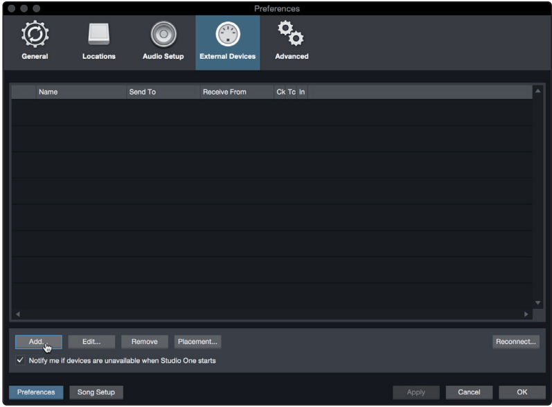 PreSonus - Studio 24c - Einrichten eines externen MIDI-Soundmoduls - Schritt 1 Einrichten eines externen MIDI-Soundmoduls - Schritt 1
