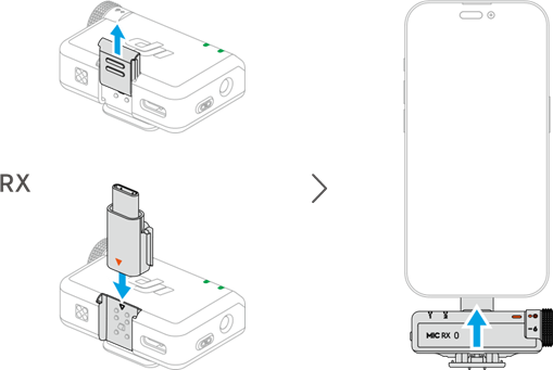 dji - MIC MINI - Verbindung über den Adapter Verbindung über den Adapter