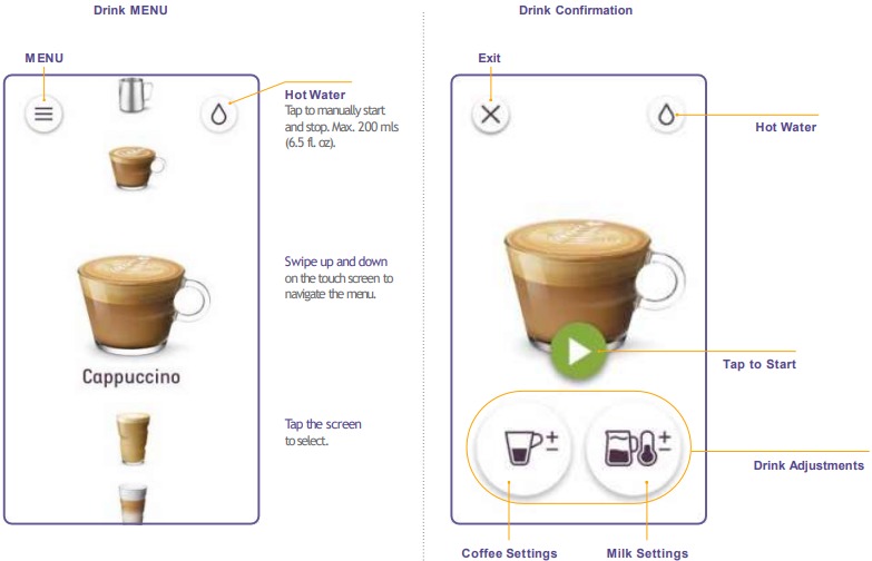 Nespresso - CREATISTA PRO - Getr**SIGNauml;nke MENÜ & Auswahl Getränke MENÜ & Auswahl
