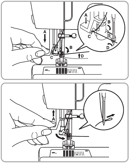 Singer - 2282 - Bedienung des automatischen Nadeleinfädlers Bedienung des automatischen Nadeleinfädlers