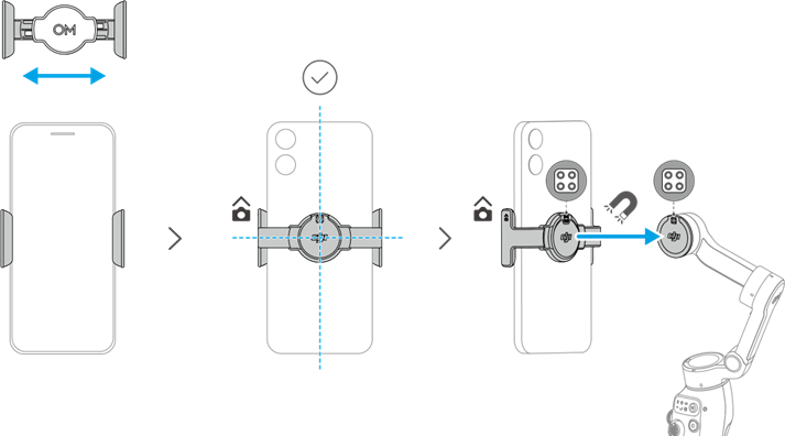 dji - OSMO MOBILE 7 - Erstanwendung - Anbringen des Telefons Erstanwendung - Anbringen des Telefons