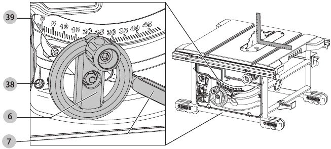 DeWalt - DWE7485 - Einstellung des Neigungsanschlags und Zeigers Einstellung des Neigungsanschlags und Zeigers