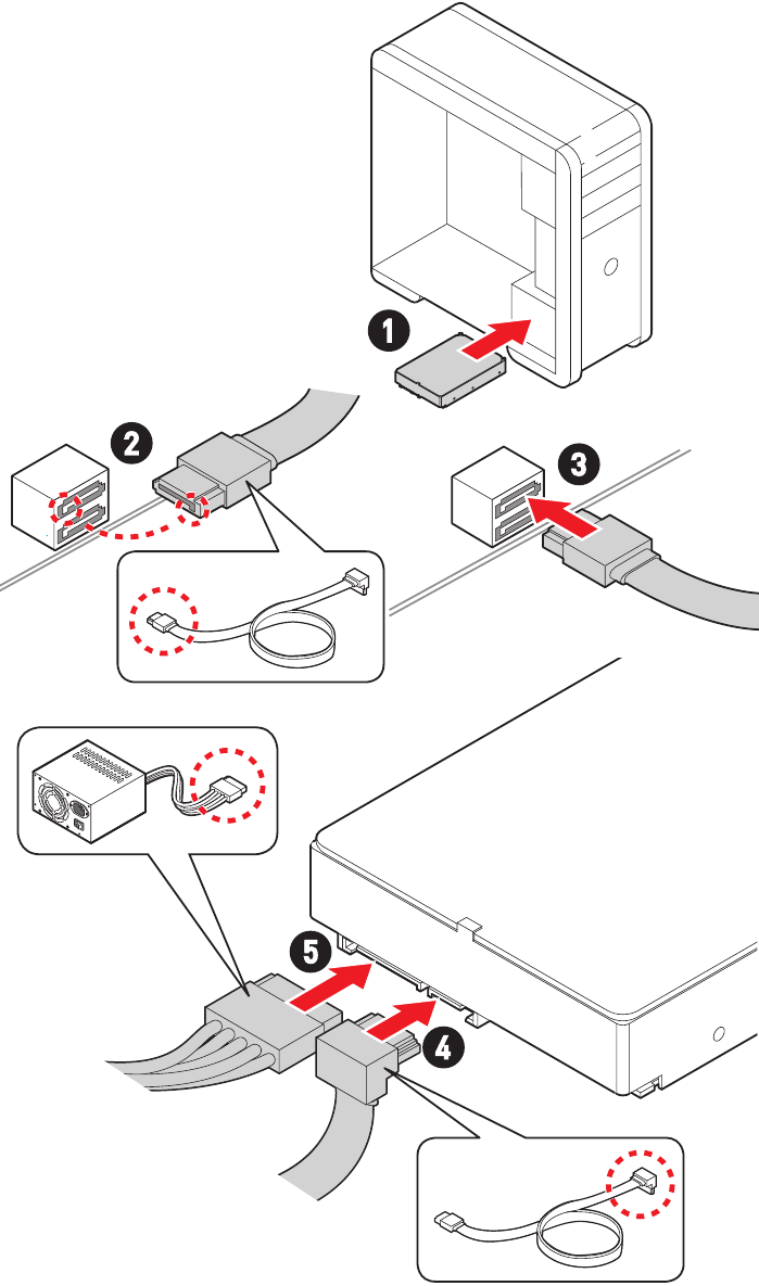 MSI - PRO H610M-E - Installation - Schritt 4 - SATA-Laufwerke Installation - Schritt 4 - SATA-Laufwerke