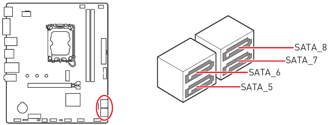 MSI - PRO H610M-E - Übersicht - Teil 5 - SATA 6Gb/s Anschlüsse Übersicht - Teil 5 - SATA 6Gb/s Anschlüsse