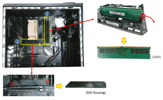 Asus - ROG Strix - DDR- & SSD-KARTE - Demontagehinweis - Schritt 1 DDR- & SSD-KARTE - Demontagehinweis - Schritt 1