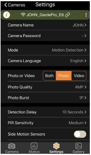 GardePro - E6 - Settings (Einstellungen) Settings (Einstellungen)