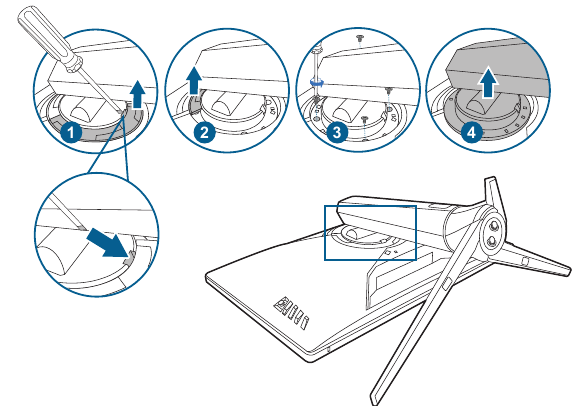 Asus - ROG SWIFT PG27UQR - Abnehmen des Arms (für VESA-Wandmontage) Abnehmen des Arms (für VESA-Wandmontage)
