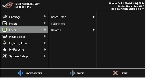 Asus - ROG SWIFT PG27UQR - Einführung in die OSD-Funktionen - Farbe Einführung in die OSD-Funktionen - Farbe
