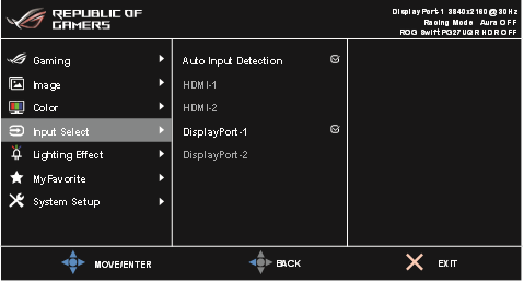 Asus - ROG SWIFT PG27UQR - Einführung in die OSD-Funktionen - Eingang auswählen Einführung in die OSD-Funktionen - Eingang auswählen