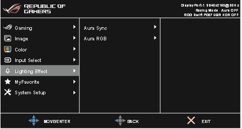 Asus - ROG SWIFT PG27UQR - Einführung in die OSD-Funktionen - Beleuchtungseffekt Einführung in die OSD-Funktionen - Beleuchtungseffekt