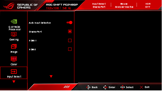 Asus - ROG Swift Pro PG248QP - Eingangsauswahl Eingangsauswahl