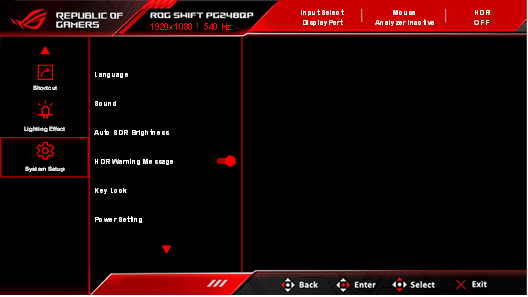 Asus - ROG Swift Pro PG248QP - System-Einstellungen System-Einstellungen