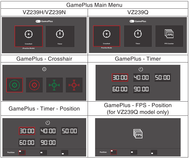 Asus - VZ239 Serie - GamePlus-Funktion GamePlus-Funktion