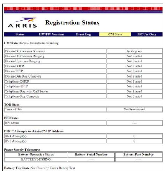 Arris - SURFboard SBV2402 - Registrierungsstatus Registrierungsstatus