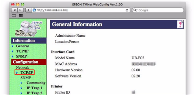 Epson - TM-T20II - Drucker-Netzwerkeinstellungen - Schritt 2 Drucker-Netzwerkeinstellungen - Schritt 2
