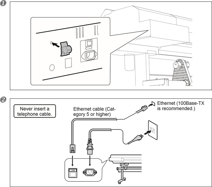 Roland - VersaEXPRESS RF-640 - Kabel anschließen - Schritt 1 Kabel anschließen - Schritt 1