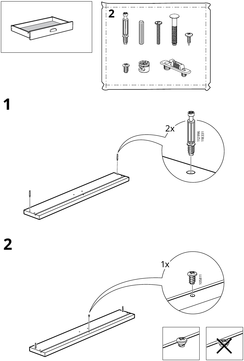 IKEA - VADHOLMA - Zusammenbau der Schublade - Schritt 1 Zusammenbau der Schublade - Schritt 1