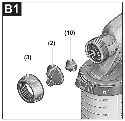 Bosch - PFS 5000 E - Düsenkappe wechseln - Schritt 1 Düsenkappe wechseln - Schritt 1