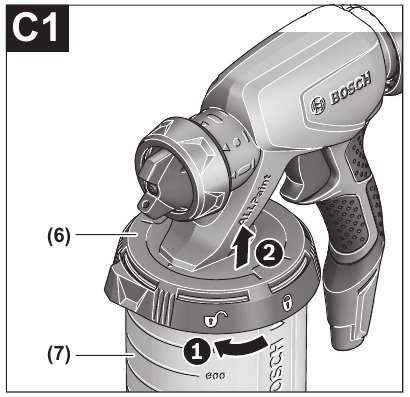 Bosch - PFS 5000 E - Einfüllen des Spritzmaterials - Schritt 1 Einfüllen des Spritzmaterials - Schritt 1