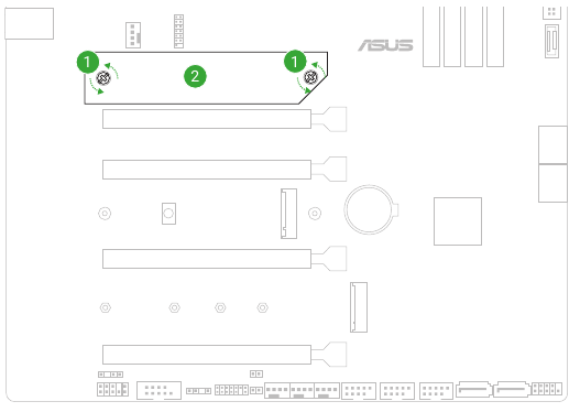 Asus - B650E MAX - Installieren eines M.2-Moduls im M.2_1 / M.2_2-Steckplatz – Schritt 1 Installieren eines M.2-Moduls im M.2_1 / M.2_2-Steckplatz – Schritt 1