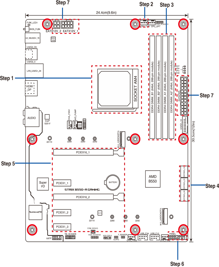 Asus - ROG STRIX B550-A GAMING - Mainboard-Layout Mainboard-Layout