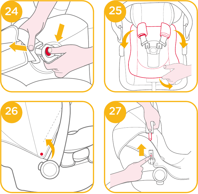 Joie - i-Snug 2 - Abnehmen von Verdeck und Sitzpolster - Schritt 1 Abnehmen von Verdeck und Sitzpolster - Schritt 1