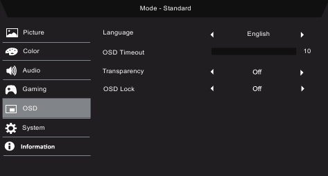 Acer - Nitro ED270U P2bmiipx - Anpassen des OSD Anpassen des OSD