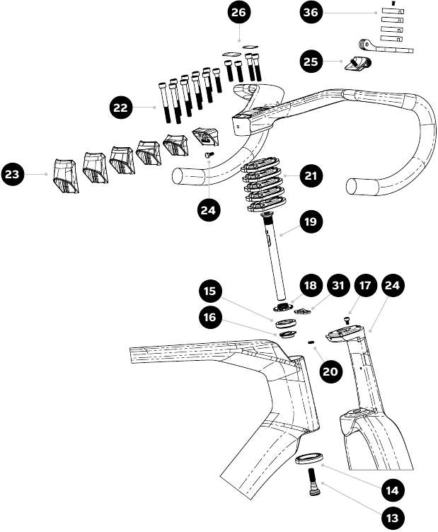 Colnago - Y1Rs - Gabel-, Steuersatz- und Lenkermontage - Schritt 1 Gabel-, Steuersatz- und Lenkermontage - Schritt 1