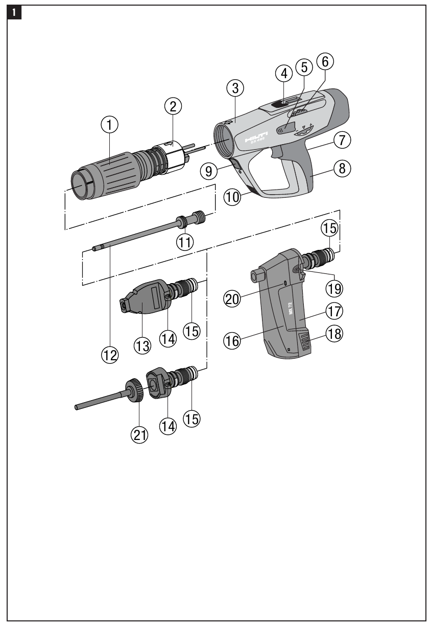 HILTI - DX 460 - Beschreibung der Hauptteile Beschreibung der Hauptteile