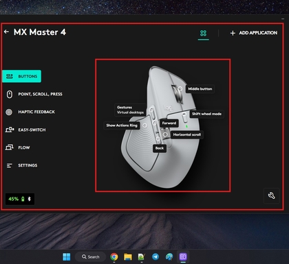 Optionen zur Anpassung der Logitech MX Master 4 in Logi Options Plus