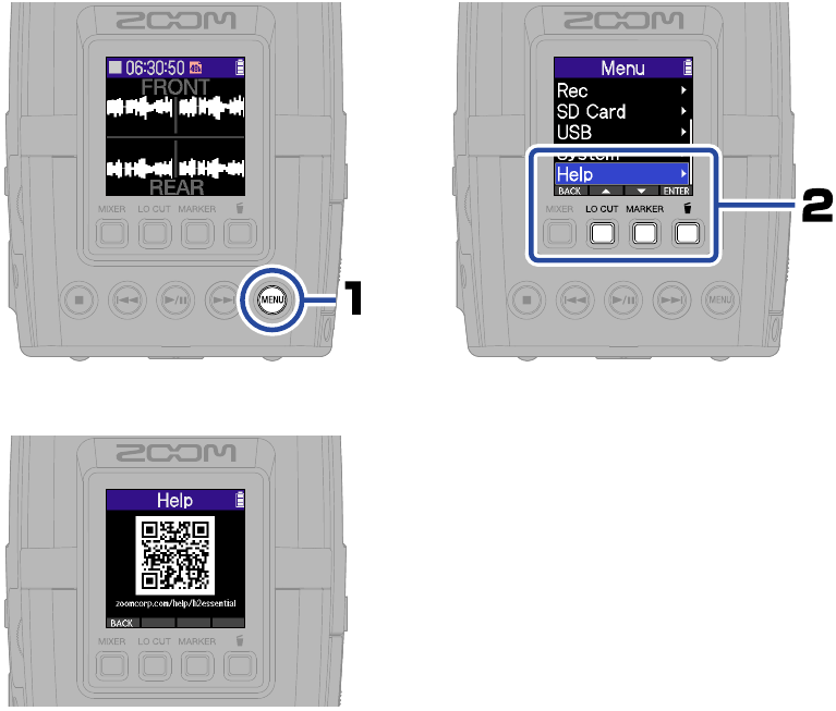 ZOOM - H2essential - Zugriff auf die Online-Hilfe (2D-Code) Zugriff auf die Online-Hilfe (2D-Code)