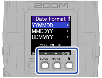 ZOOM - H2essential - Einstellungen vornehmen/erstes Einschalten - Datumsformat-Einstellung Einstellungen vornehmen/erstes Einschalten - Datumsformat-Einstellung