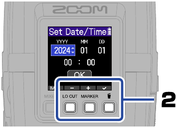 ZOOM - H2essential - Einstellungen/erstes Einschalten - Datum- und Uhrzeiteinstellungen - Schritt 2 Einstellungen/erstes Einschalten - Datum- und Uhrzeiteinstellungen - Schritt 2