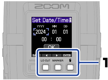 ZOOM - H2essential - Einstellungen/erstes Einschalten - Datum- und Uhrzeiteinstellungen - Schritt 1 Einstellungen/erstes Einschalten - Datum- und Uhrzeiteinstellungen - Schritt 1