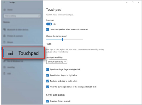 Touchpad-Einstellungen &auml;ndern.