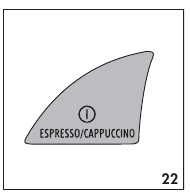 Ansicht der Kaffeemaschine mit markierter ESPRESSO/CAPPUCCINO ON/OFF-Taste